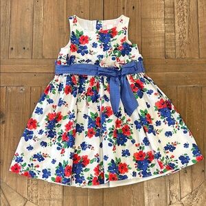 Janie and jack dress girls 4 floral red white and blue with polka dot bow 2011